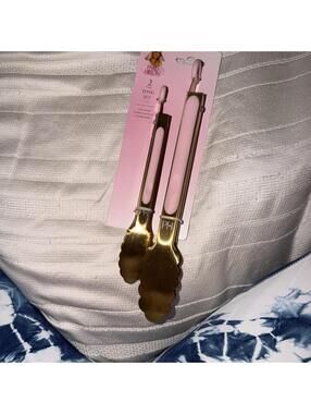 NWT Paris Hilton 2 Piece Tong Set Stainless Locks Closed   Pink Gold RARE